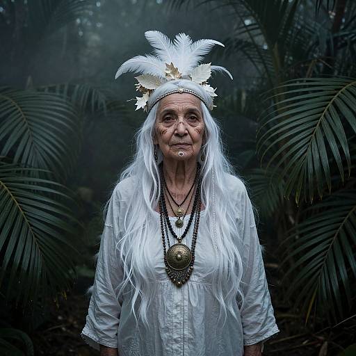 Elderly Mystic Woman in Enchanted Forest