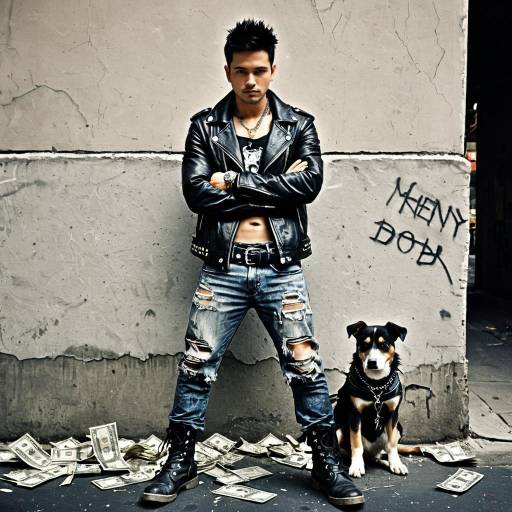 Urban Street Style Man with Dog and Money