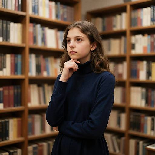 Thoughtful Teen Girl in Vintage Bookstore