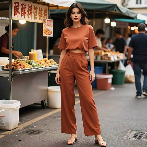 Busty Woman in Minimalist Terracotta Outfit