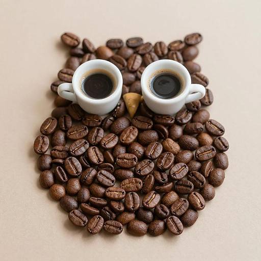 Owl Coffee Art on Beige Background