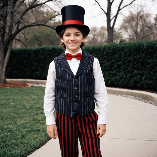 Boy in Formal Striped Outfit with Top Hat