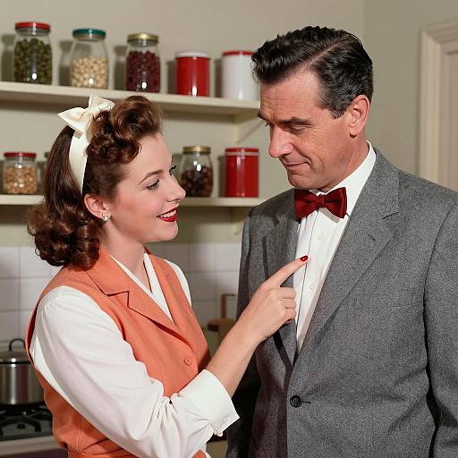Vintage 1950s Kitchen Interaction Scene