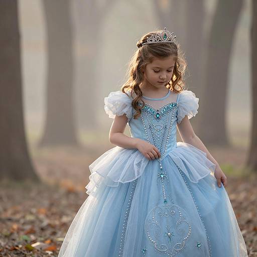 Young Girl in Blue Princess Dress with Tiara
