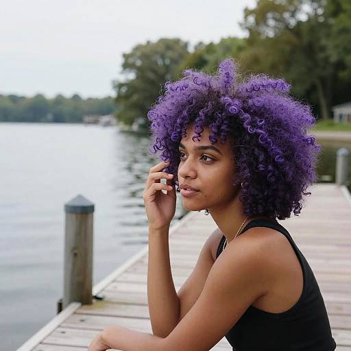 Purple Afro Non-binary Lakeside Moment