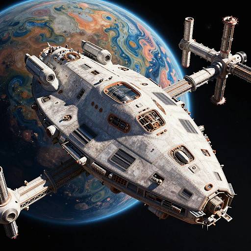 Realistic Heavily Armored Spaceship Drawing