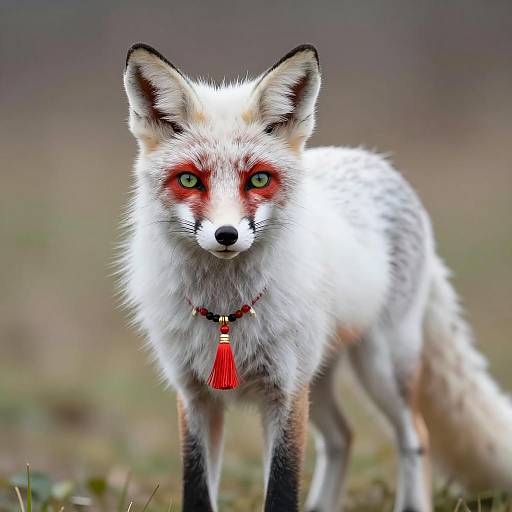 White Fox Wearing Necklace