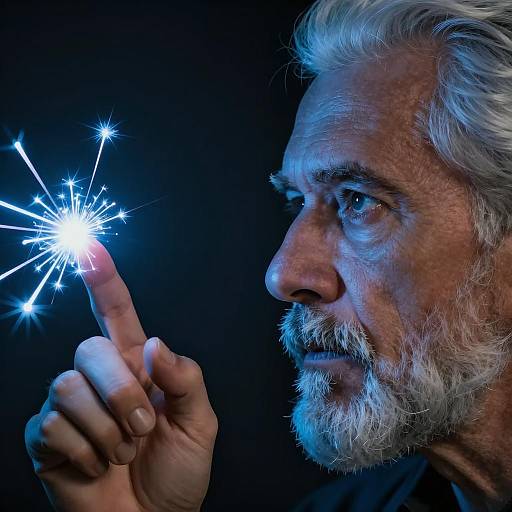Intense Portrait: Man with Blue Sparks