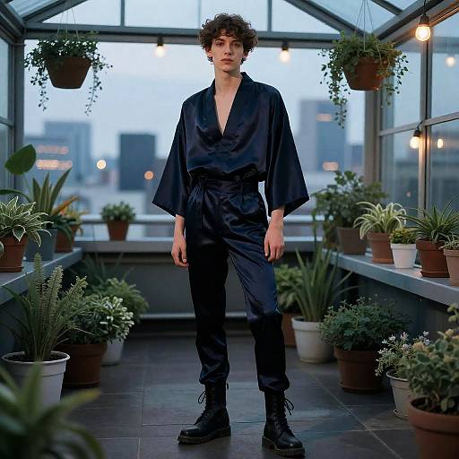 Nonbinary Model in Silk Kimono and Combat Boots