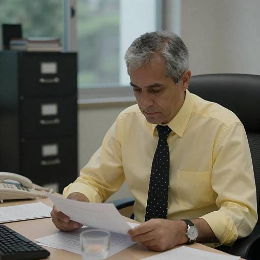 Middle-aged Man Reviewing Documents in Office