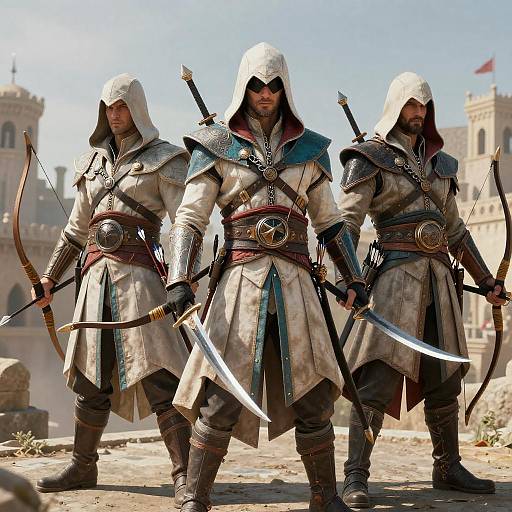 Sand-Robed Assassin Trio on Rooftops