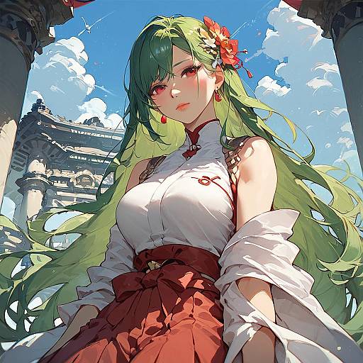 Anime Girl Minakami Sayo at Temple