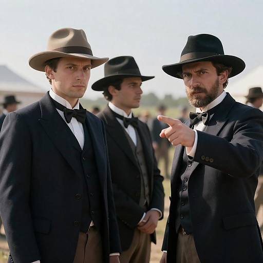 Three Men in 19th Century Western Attire Outdoors