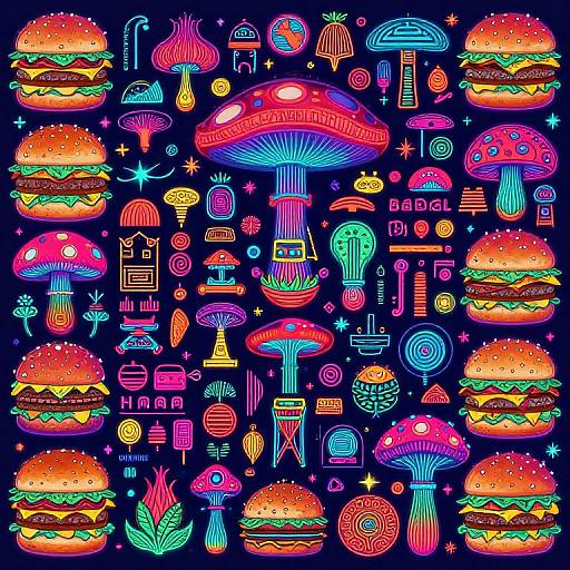 Neon Psychedelic Hieroglyphic Panorama