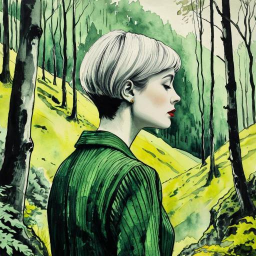 Surreal Watercolor Woman Merged with Green Forest