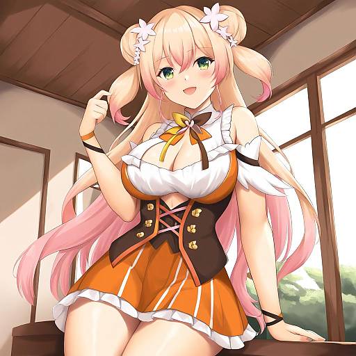 Illustration of Momosuzu nene (1st costume), hololive in the style of Arcie albano