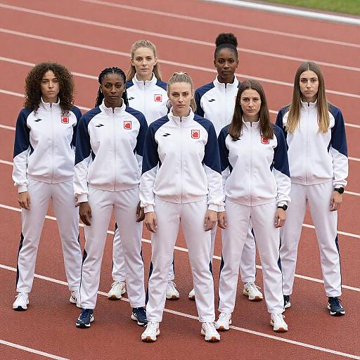 Six Female Track Athletes in Uniform