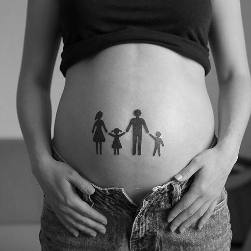 Pregnant Woman's Midsection in Black and White