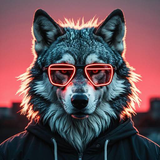 Cool Wolf Wearing Neon Glasses and Hoodie