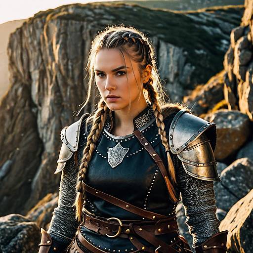 Fierce Female Warrior with Viking Braids