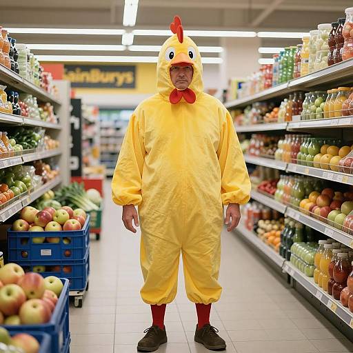 Middle-Aged Man in Chicken Costume