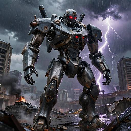 Cybernetic Mecha in Post-War Ruins