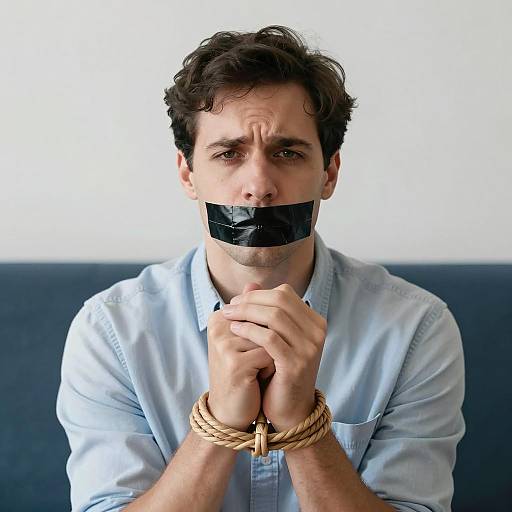 Worried Man Bound with Duct Tape