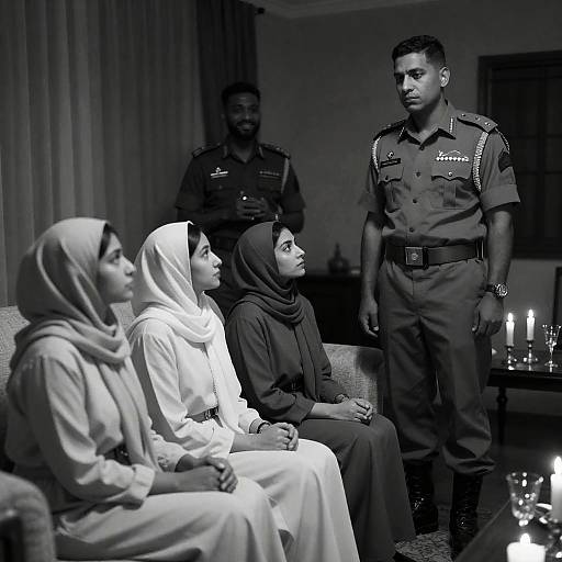 Dimly Lit Room with Family Gathering