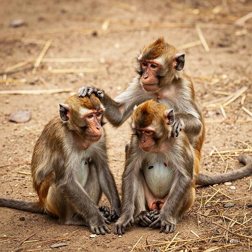 Three Monkeys in Dry Grassy Habitat