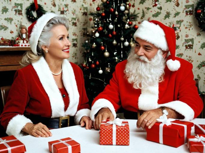 Santa Claus and Mrs. Claus with Christmas Presents