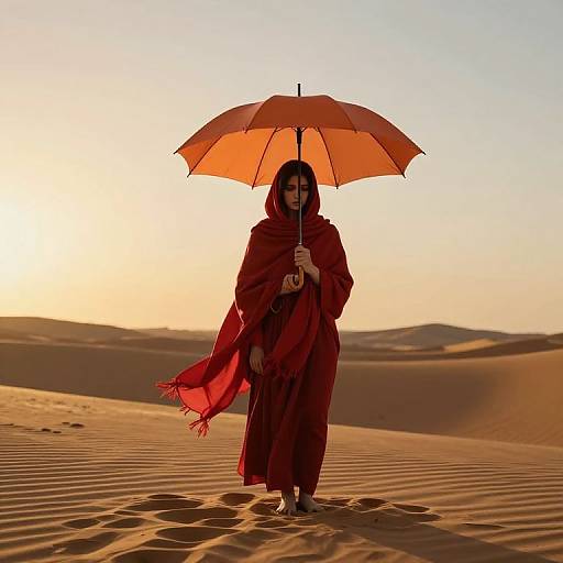 Solitary Figure in Desert at Golden Hour