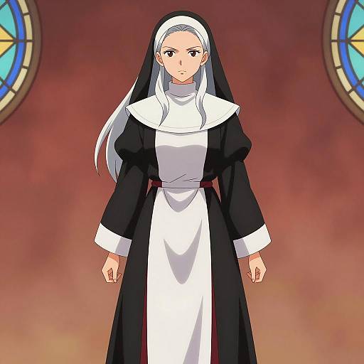 Anime Priestess in Vibrant Stained Glass