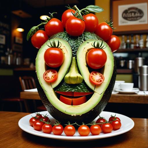 Surreal Vegetable Sculpture in Cozy Bistro
