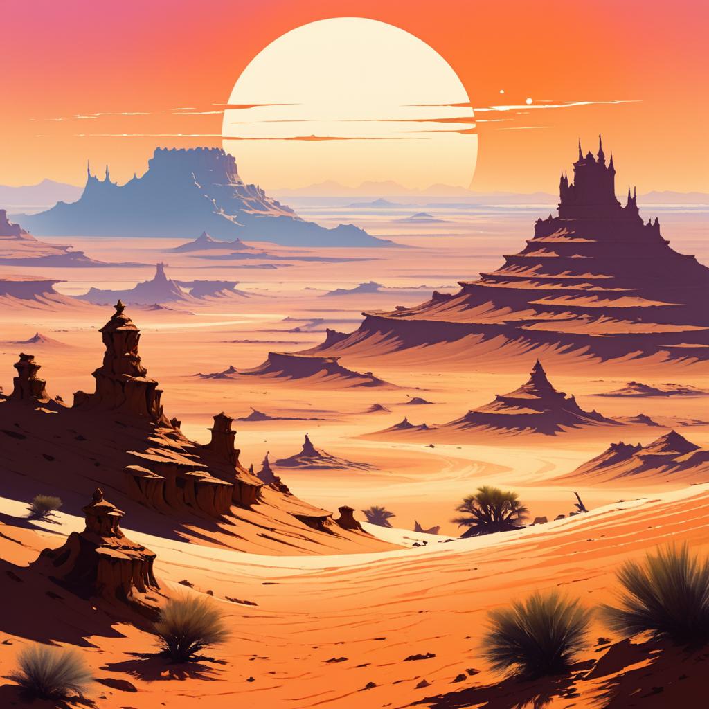 Epic Desert Landscape in 80s Fantasy Style