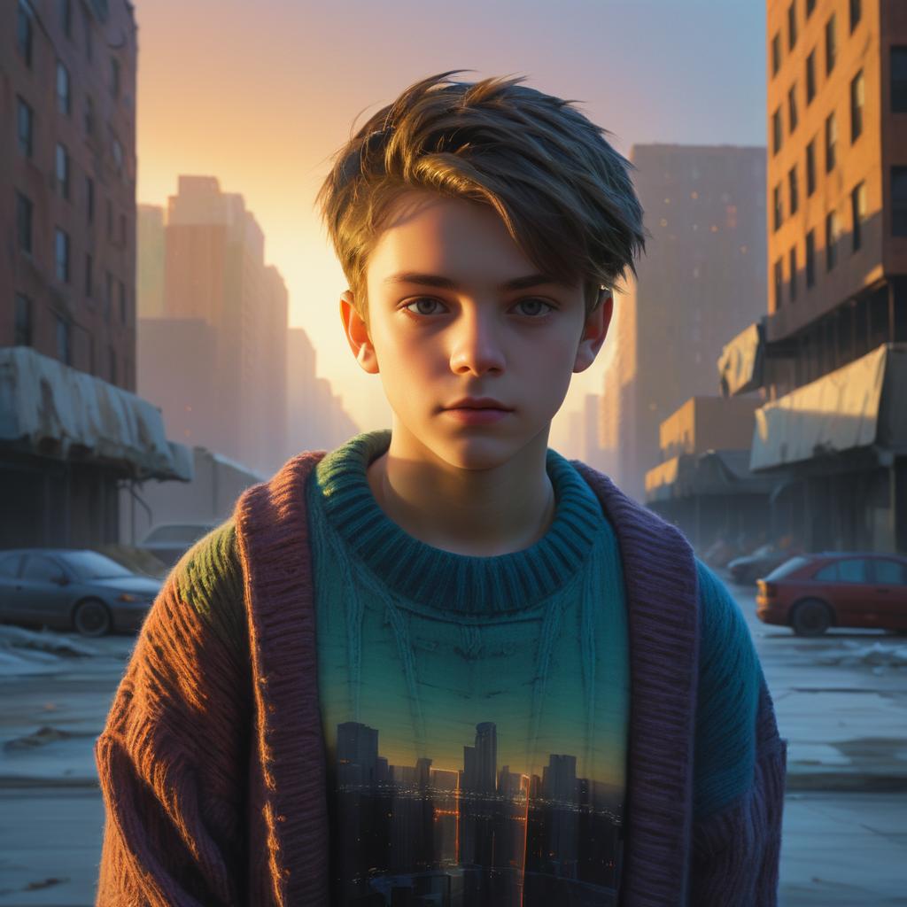 Epic Portrait of Teenage Boy in Apocalypse