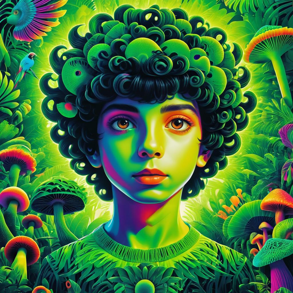 Psychedelic Boy and Parrot Illustration