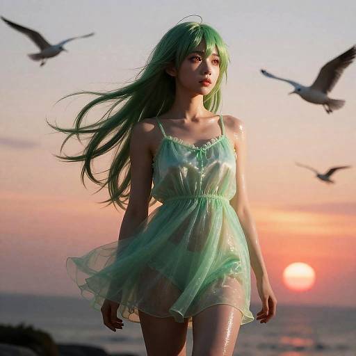 Kawaii Girl at Sunset Headland