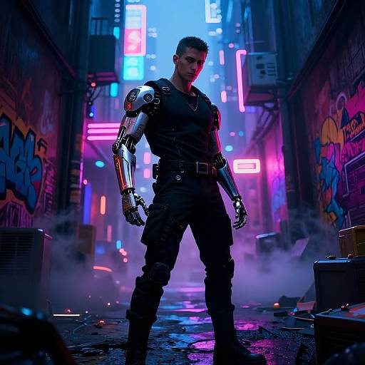 Cyberpunk Superhero in Neon Alley