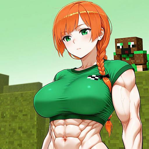 Illustration of Alex (minecraft), minecraft in the style of Kishida shiki