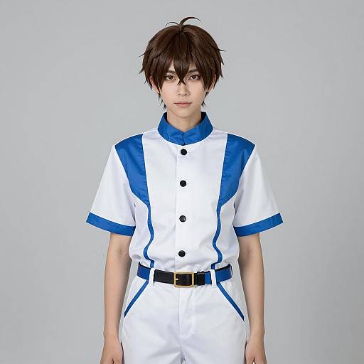 Male Anime Cosplay in Blue and White Outfit