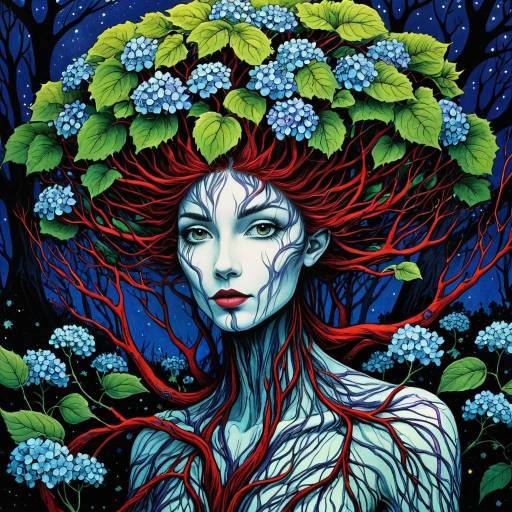 Anthropomorphic Tree Lady with Floral Veins