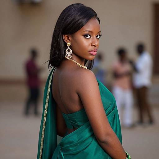Dark-Skinned Girl in Green Garba Costume