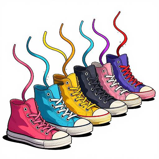 Vibrant Sneakers with Twisting Laces