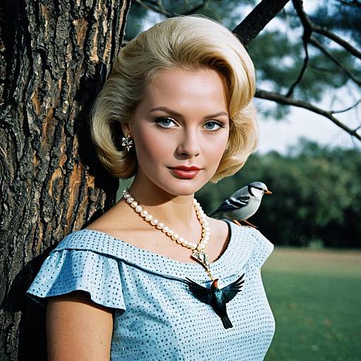 Blonde Woman with Birds and Pearls