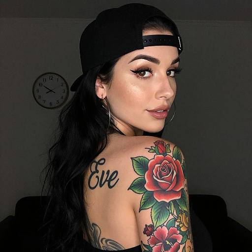 Tattooed Woman with Floral Ink