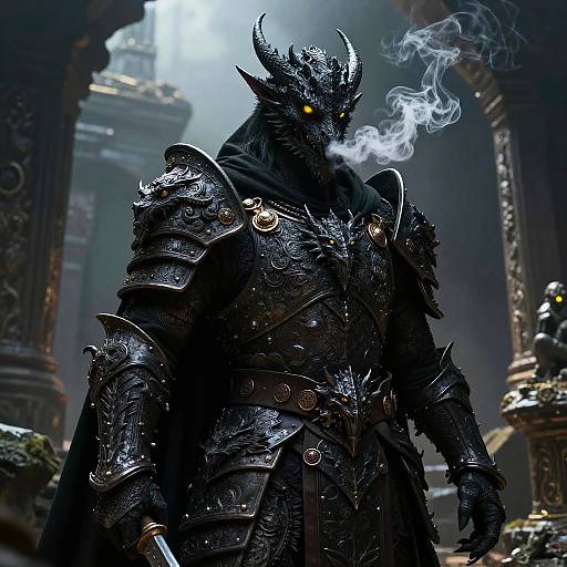 Black Dragonborn Fighter in Dragon Motif Armor