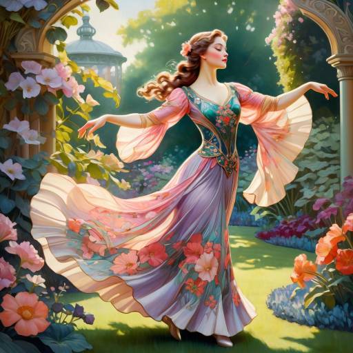Art Nouveau Dancer in Vibrant Garden Art Nouveau Dancer in Vibrant Garden