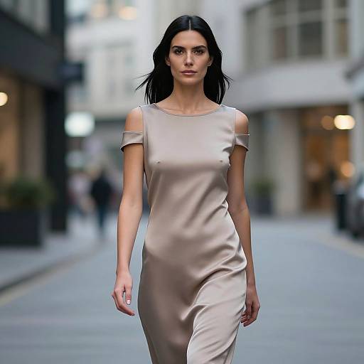 Minimalist Silk Dress in Urban Evening