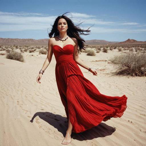Beautiful Girl in Flowing Red Dress