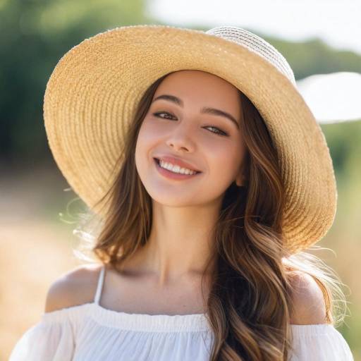 Smiling Young Woman Wearing Straw Sun Hat